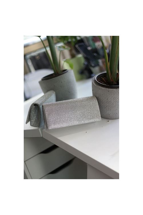 Kadın Silver Taş Kapak Detaylı Zincirli Abiye Omuz Çantası