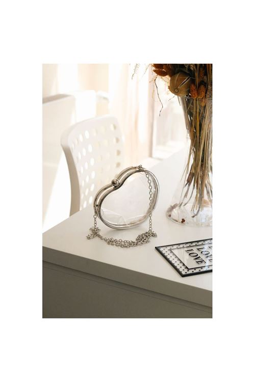 Şeffaf Kalp Form Silver Abiye Çanta