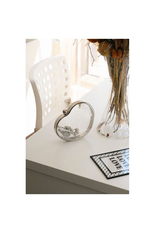 Şeffaf Kalp Form Silver Abiye Çanta