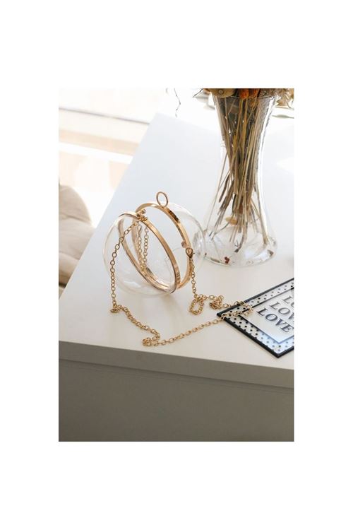 Şeffaf Küre Form Gold Abiye Çanta