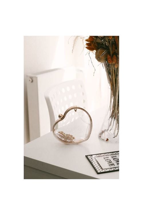 Şeffaf Kalp Form Silver Abiye Çanta