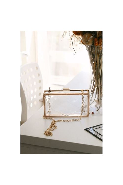 Şeffaf Geometrik Form Silver Abiye Çanta