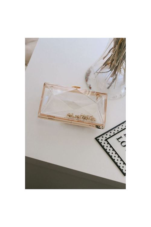 Şeffaf Geometrik Form Silver Abiye Çanta