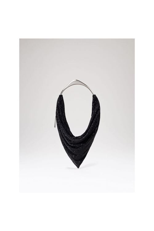 Kadın Siyah Taş Dokuma Metal Tutma Sap Detaylı Abiye Çanta