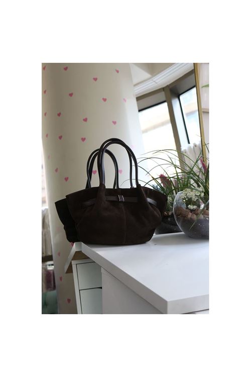 Kadın Acı Kahve Süet Gold Toka Detaylı Orta Boy Omuz Çantası