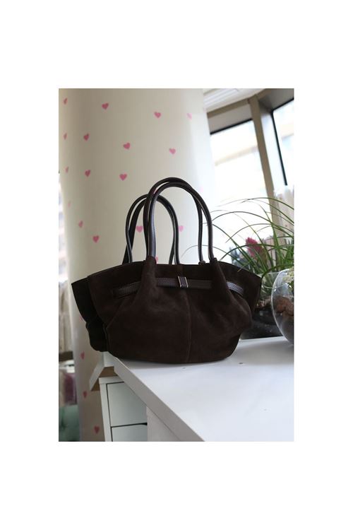 Kadın Acı Kahve Süet Gold Toka Detaylı Orta Boy Omuz Çantası