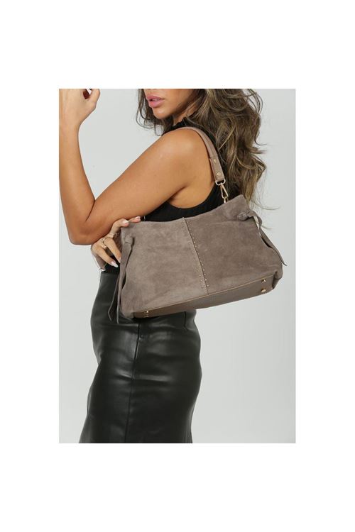 Kadın Vizon Süet Gold Zımba Detaylı Omuz Çantası