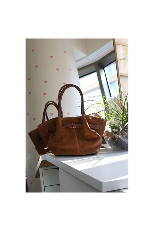 Kadın Camel Süet Gold Toka Detaylı Orta Boy Omuz Çantası