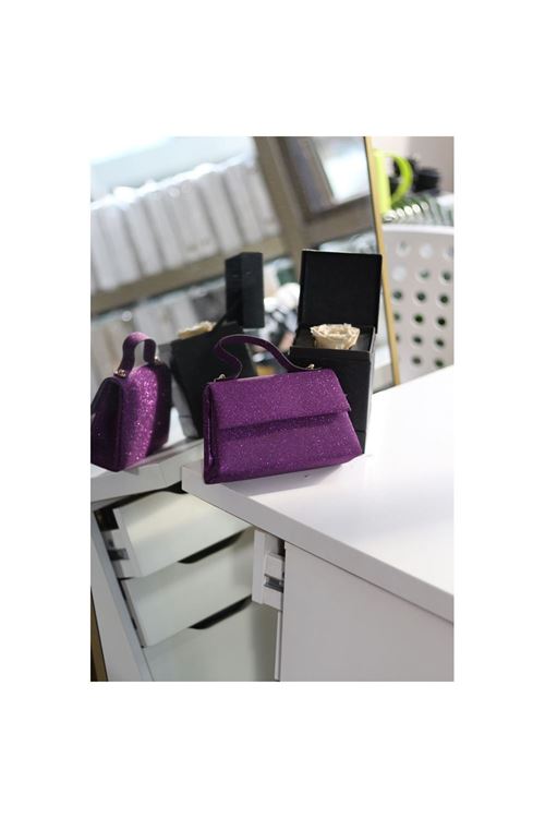 Kadın Mor Simli Tutma Detaylı Abiye Omuz Çantası