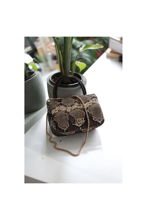 Kadın Yılan Derisi Desenli Yumuşak Parlak Deri Saplı Omuz Çantası