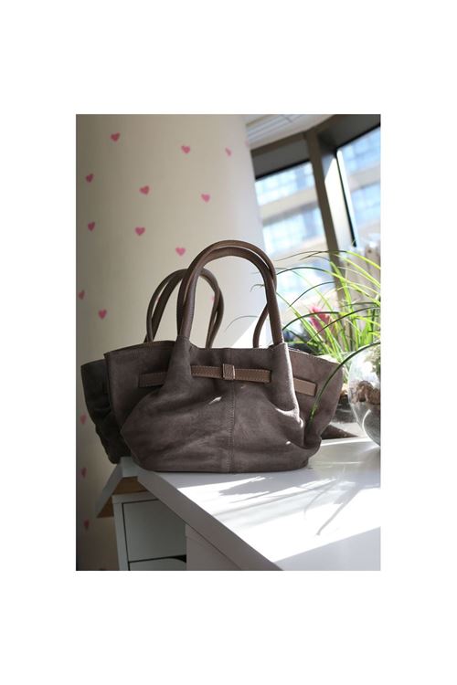 Kadın Vizon Süet Gold Toka Detaylı Orta Boy Omuz Çantası