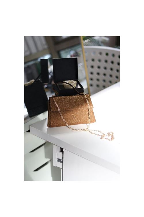 Kadın Bold Gold Simli Tutma Detaylı Abiye Omuz Çantası