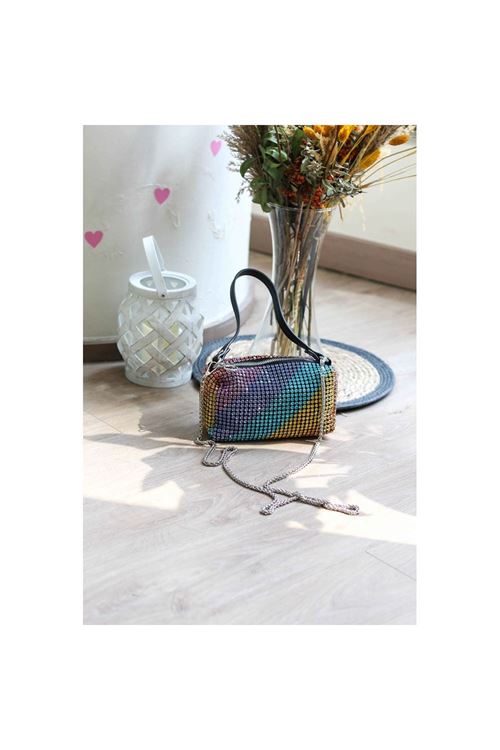 Rainbow Özel Form Taşlı Abiye Çanta