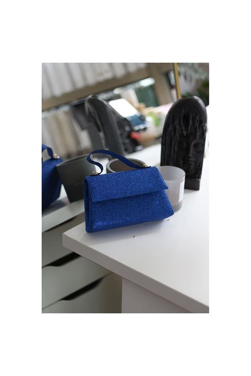 Kadın Mavi Simli Tutma Detaylı Abiye Omuz Çantası