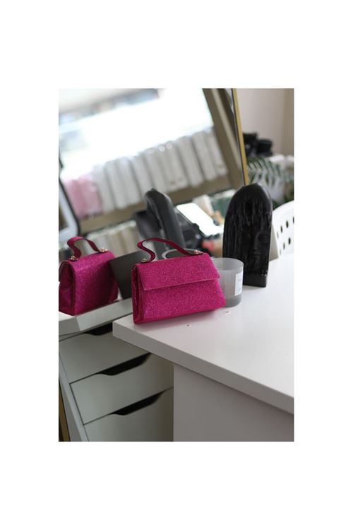 Kadın Fuşya Simli Tutma Detaylı Abiye Omuz Çantası