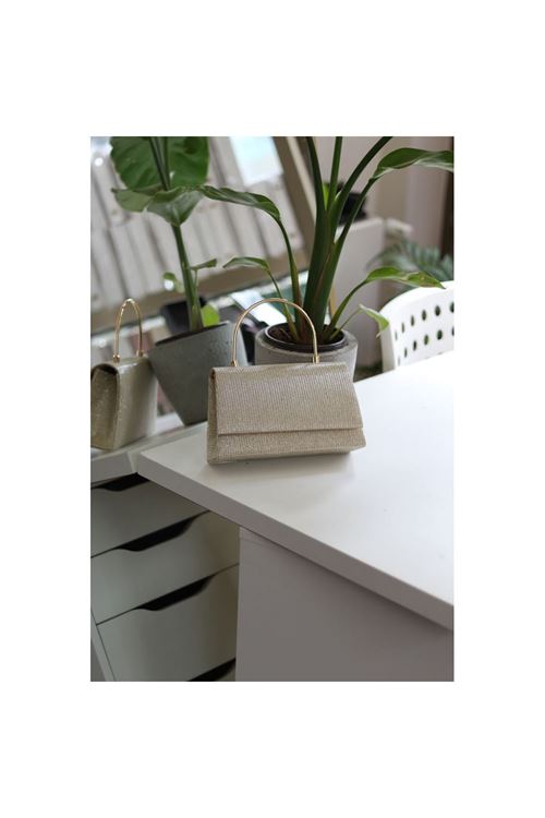 Kadın  Gold Metal Tutma Saplı Kapaklı Abiye Çanta