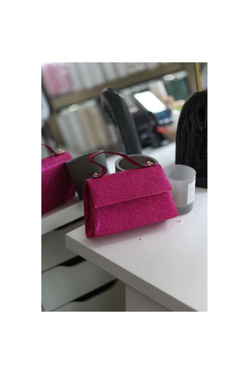 Kadın Fuşya Simli Tutma Detaylı Abiye Omuz Çantası