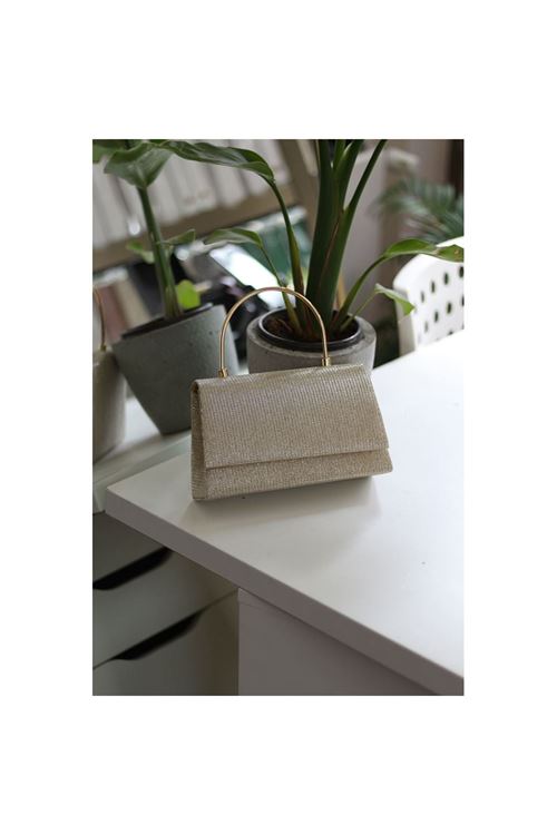 Kadın  Gold Metal Tutma Saplı Kapaklı Abiye Çanta