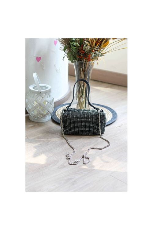 Siyah Özel Form Taşlı Abiye Çanta