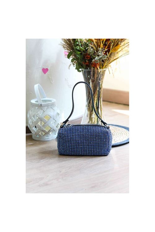Mavi Özel Form Taşlı Abiye Çanta