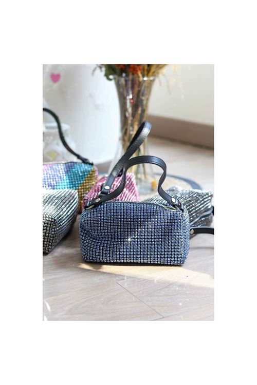 Mavi Özel Form Taşlı Abiye Çanta