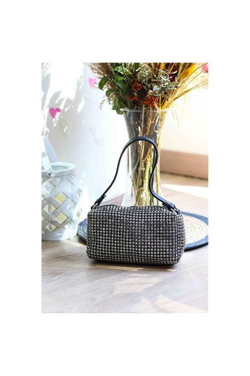 Platin Özel Form Taşlı Abiye Çanta