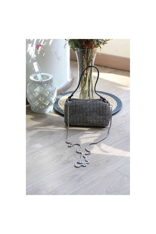 Platin Özel Form Taşlı Abiye Çanta