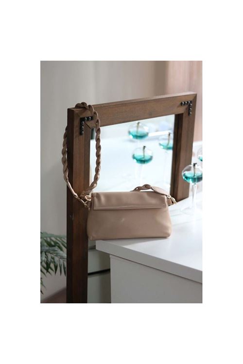 Kadın Nude Örgü Saplı Yumuşak Dokulu Büzgülü Omuz Çantası