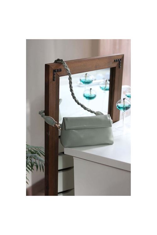 Kadın Mint Yeşili Örgü Saplı Yumuşak Dokulu Büzgülü Omuz Çantası