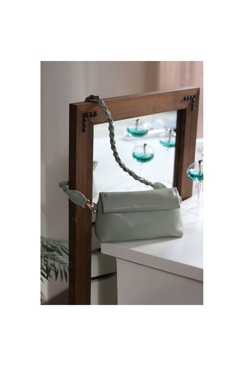 Kadın Mint Yeşili Örgü Saplı Yumuşak Dokulu Büzgülü Omuz Çantası