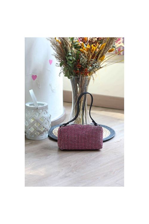 Fuşya Özel Form Taşlı Abiye Çanta