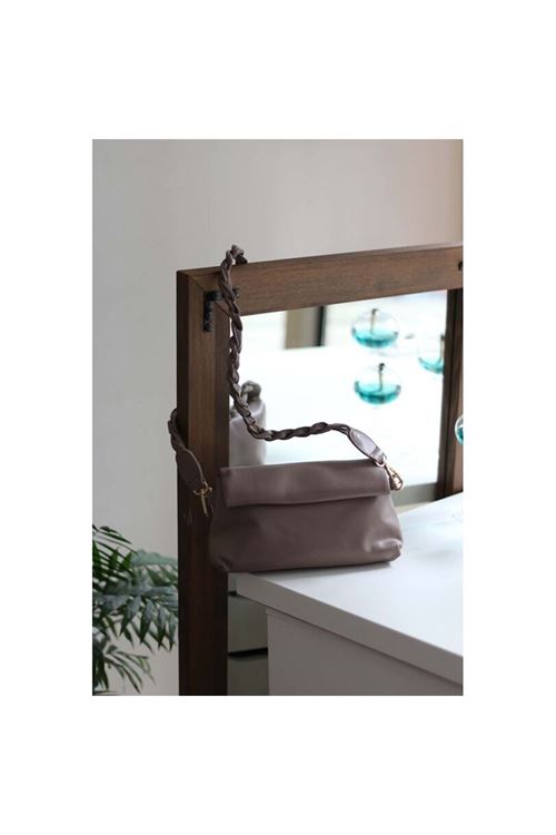 Kadın Vizon Örgü Saplı Yumuşak Dokulu Büzgülü Omuz Çantası