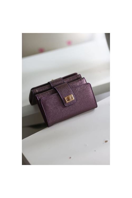 Kadın Mor Gold Aksesuar Detaylı Cüzdan
