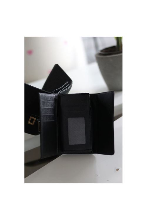 Kadın Siyah Gold Aksesuar Detaylı Cüzdan