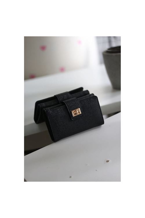 Kadın Siyah Gold Aksesuar Detaylı Cüzdan