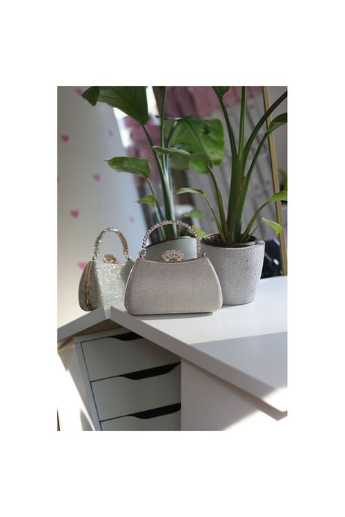 Kadın Gold Kristal Tutma Saplı Abiye El Çantası