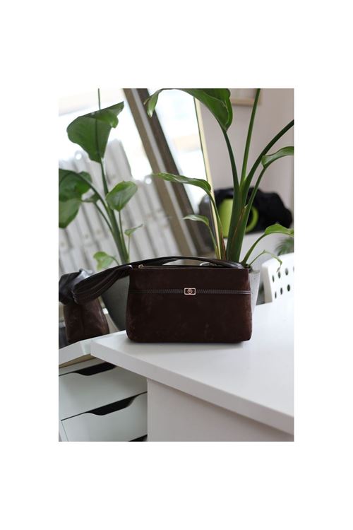 Kadın Acı Kahve Yumuşak Doku Eskitme Desenli Omuz Çantası