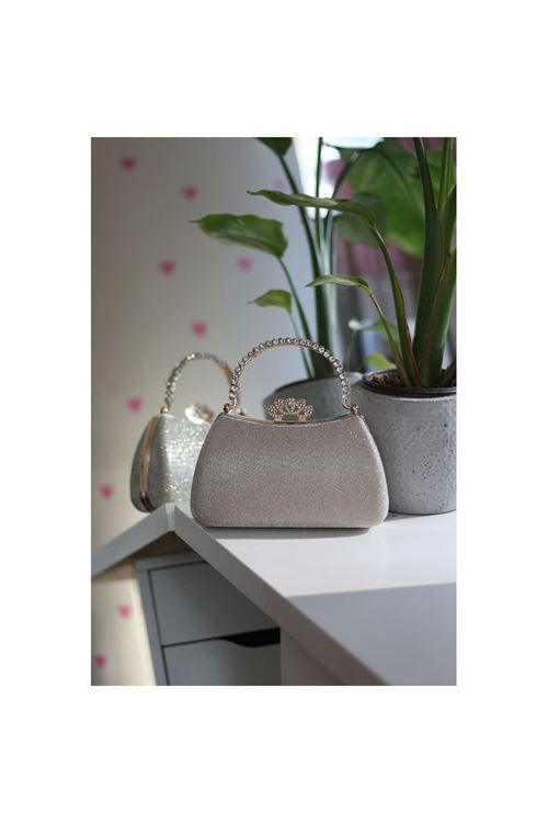 Kadın Gold Kristal Tutma Saplı Abiye El Çantası