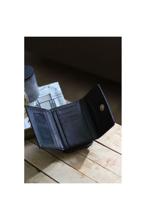 Kadın Siyah Kartlık Detaylı Mini Cüzdan