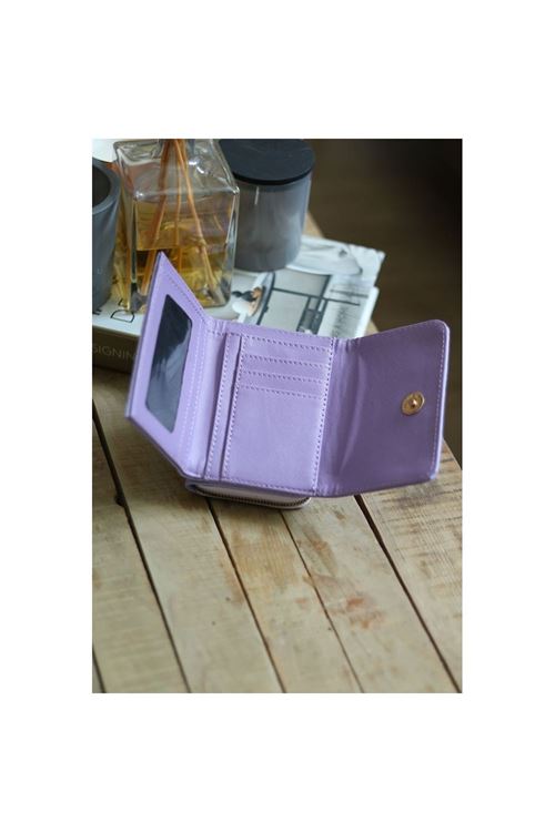 Kadın Lila Kartlık Detaylı Mini Cüzdan