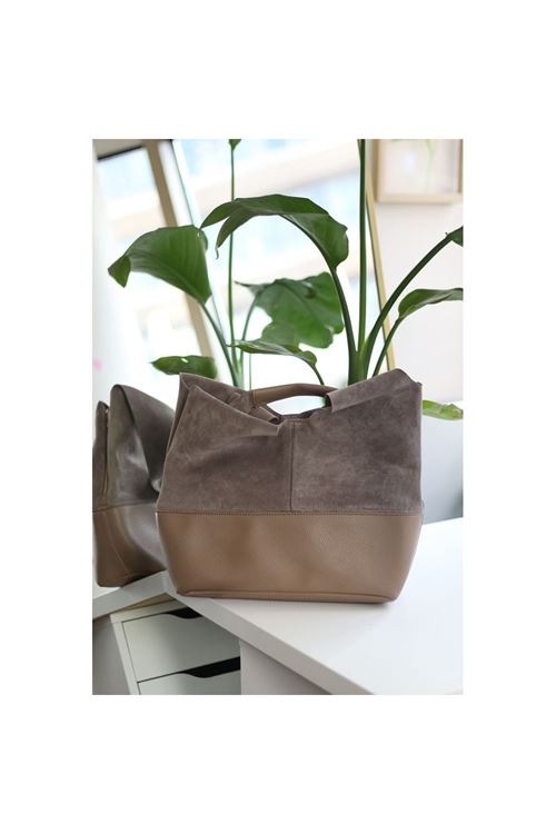 Kadın Vizon Süet Ek Portföylü Büyük Boy Omuz Çantası