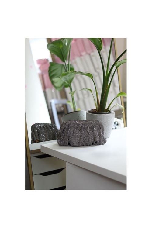 Kadın Platin Taş Dokuma Burs Detaylı Abiye Çanta