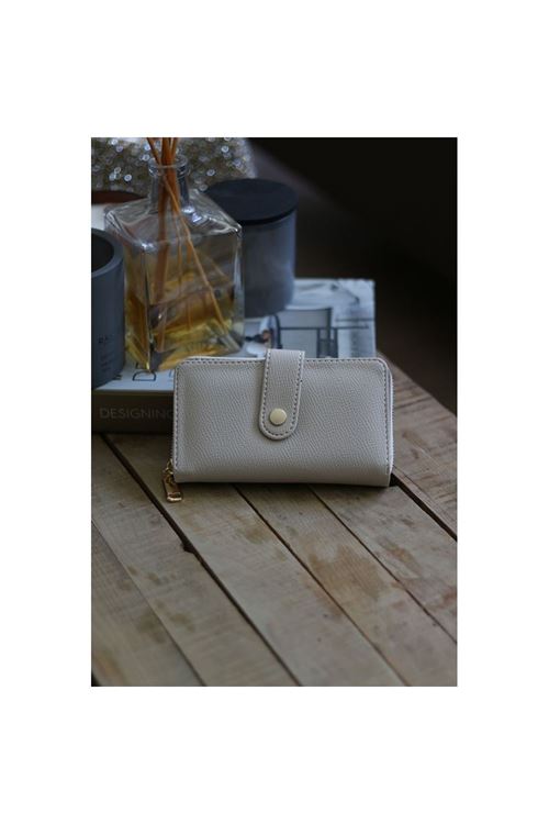 Kadın Krem Kartlık Detaylı Orta Boy Cüzdan