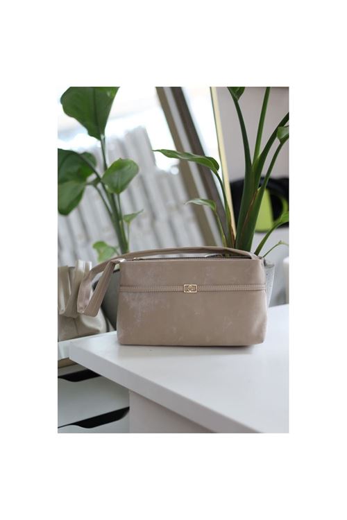 Kadın Krem Yumuşak Doku Eskitme Desenli Omuz Çantası