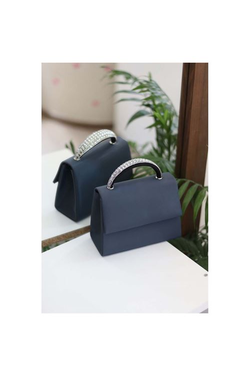 Kadın Lacivert Taş Tutma Detaylı Abiye Omuz Çantası