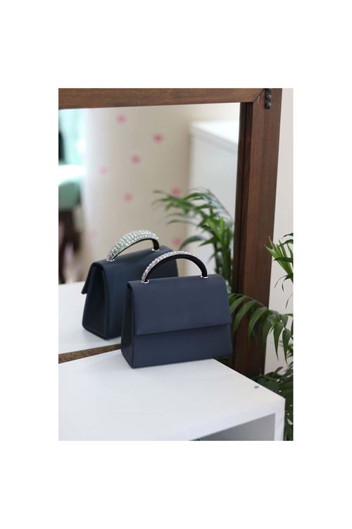 Kadın Lacivert Taş Tutma Detaylı Abiye Omuz Çantası