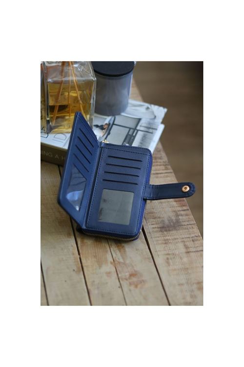 Kadın Lacivert Kartlık Detaylı Orta Boy Cüzdan