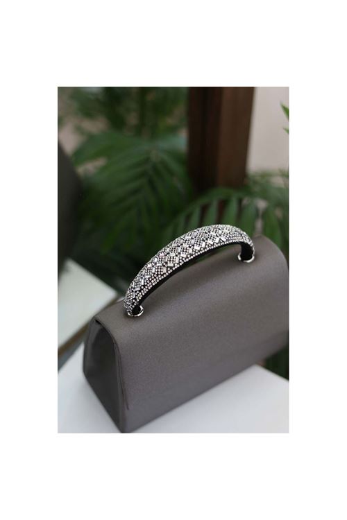 Kadın Antrasit Taş Tutma Detaylı Abiye Omuz Çantası