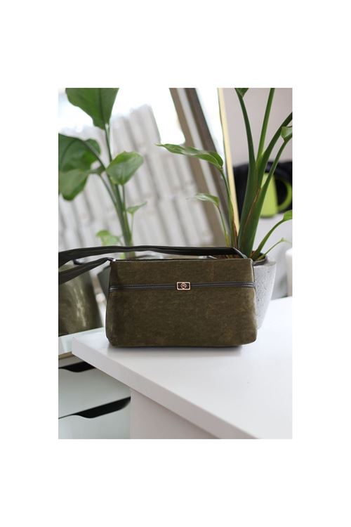 Kadın Haki Yumuşak Doku Eskitme Desenli Omuz Çantası