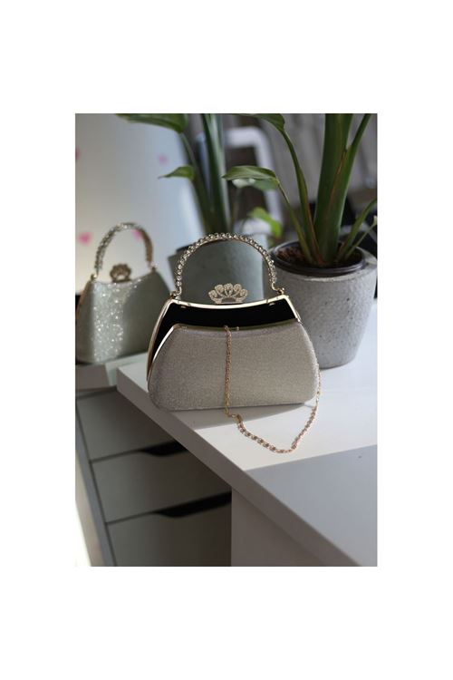 Kadın Gold Kristal Tutma Saplı Abiye El Çantası